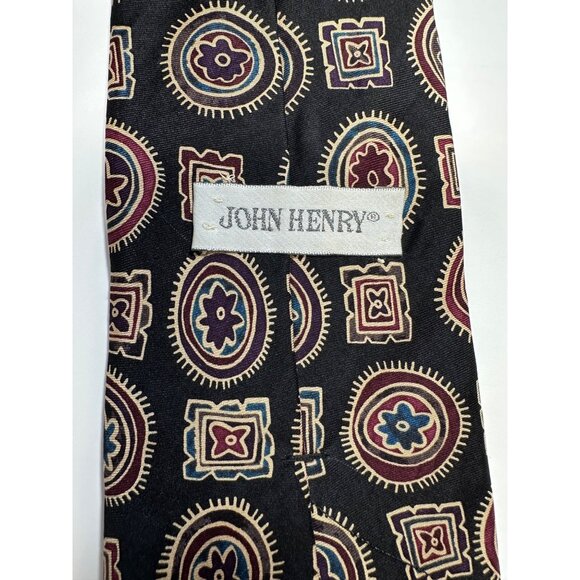 John Henry Mens 100% Silk Multicolor Geometric Pattern Tie - Picture 6 of 6